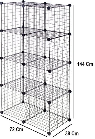 KriShyam® 8-Cube Wire Storage Organizer Metal,Multi Use Bookcase, Bookshelf Stackable Shoe Rack Shelf Metal Cubes Organizer, DIY Closet Cabinet Ideal for Living Room, Home, Office (Black)