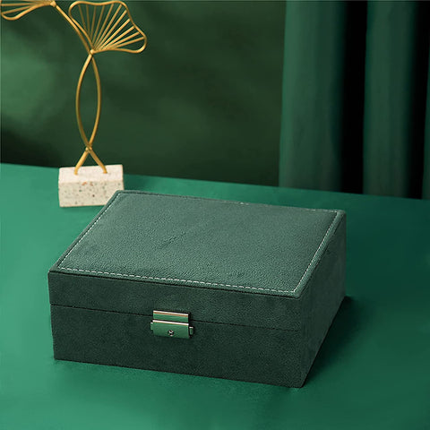 KRISHYAM® Velvet Jewelry Box Organizer for Women, Large Capacity Jewellery Storage Case for Necklace, Earrings, Rings & Bracelets, Multi-Functional Portable Jewelry Holder Gift Box, Green