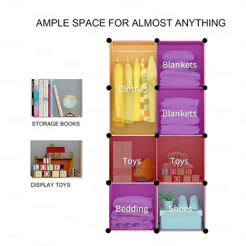 KriShyam ® 8 Door Plastic Sheet Wardrobe Storage Rack Closest Organizer for Clothes Kids Living Room Bedroom Small Accessories/bookcase/toys