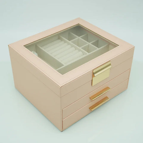 Krishyam® Clear Lid Jewelry Box,3 Layers Jewelry Organizer with 2 Drawers Large Multi-Functional Jewelry Storage Box for Necklace Earrings Bracelets Rings