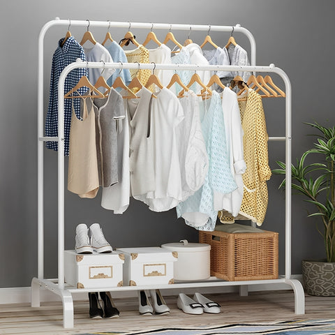KriShyam®  Double Pole Hanger Garment Rack Freestanding Hanger Double Rods Multi-Functional Bedroom Clothing Rack (Hanger) White