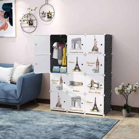 KriShyam ® 12 Door Plastic Sheet Wardrobe Storage Rack Closest Organizer for Clothes Kids Living Room Bedroom Small Accessories/bookcase/toys