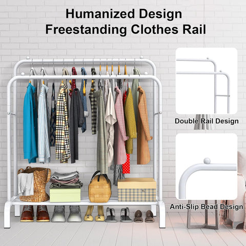 KriShyam®  Double Pole Hanger Garment Rack Freestanding Hanger Double Rods Multi-Functional Bedroom Clothing Rack (Hanger) White