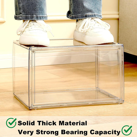 KRISHYAM® Stackable Shoe Storage Box Organizer, Front Open Transparent Sneaker Display Box, Foldable Plastic Shoe Rack for Men & Women, Dustproof Shoe Boxes (Set of 6, Crystal Clear)