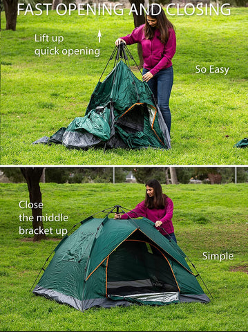 KRISHYAM® Automatic Camping Tent for 3-4 Person, Double Door Waterproof 3000mm Dome Tent with Anti-UV Protection, 210D Oxford Fabric, Portable Wind-Resistant Family Tent for Camping, Hiking, Beach & Travel