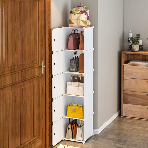 KRISHYAM® Kids Modular Storage Cabinet with White Doors, 4 Cube Plastic Wardrobe Organizer, DIY Closet System with Hanging Rod, Toy & Clothes Storage (White, 4 Box)