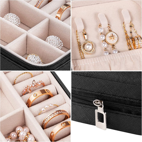 KriShyam® PU தோல் சிறிய நகைப் பெட்டி அமைப்பாளர் | பயண நகை வழக்கு, நகை பயண அமைப்பாளர் | மோதிரம், பதக்கம், நெக்லஸ், வளையல் காதணி அமைப்பாளர் | பெண்களுக்கான நகைப் பெட்டி