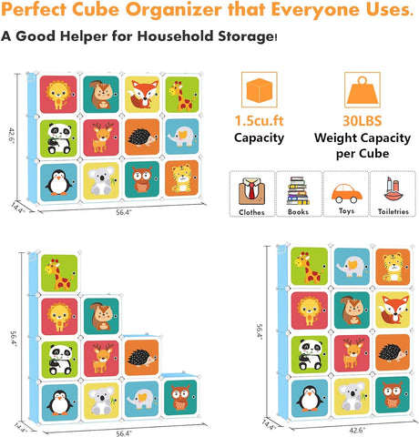 KriShyam ® 12 Door Plastic Sheet Wardrobe Storage Rack Closest Organizer for Clothes Kids Living Room Bedroom Small Accessories/bookcase/toys