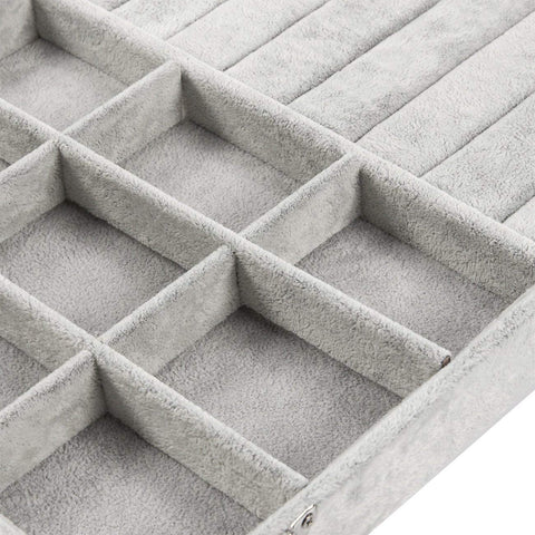 LockWomen ஜூவல்லரி ஸ்டோரேஜ் பேக்கேஜிங்குடன் கூடிய கிரிஷ்யாம்® மூடி நகைப் பெட்டி அமைப்பாளர் (9 வரிசைகள் காதணி மோதிரம் கேஸ் 9 கிரிட்) பெண்கள்/பெண்களுக்கான நகை சேமிப்பு பெட்டி (2 இல் 1)