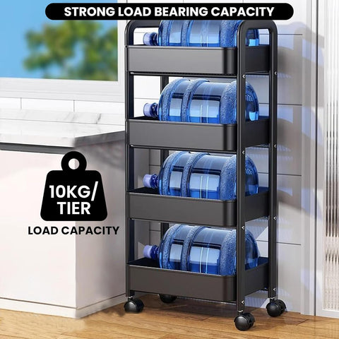 KRISHYAM® 4-Tier Metal Rolling Storage Trolley Cart with Wheels & Handle | Multipurpose Utility Organizer for Kitchen, Bathroom, Office & Salon | Heavy-Duty Steel (4-Layer Square)
