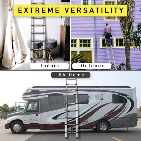 KriShyam® Telescopic Ladder, 3.5M/11.5ft Stainless Steel Lightweight Telescoping Ladders, Multi-Purpose Extension Ladder for Indoor or Outdoor Working, 150Kg Capacity (3.4M/11ft Stainless Steel)