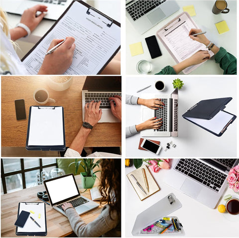 KriShyam® A4 Clipboard with Storage,Storage Clipboard with Clip,Slim Lightweight Plastic Study Writing Pad Foldable with Pen Holder & Document Compartment (Black, white, Pink)