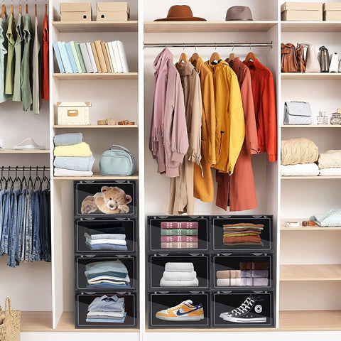 KRISHYAM® Shoe Box Storage Display Box Plastic Foldable Stackable Plastic Shoe Box, As Shoe Box Storage Containers and Shoe Organizer Containers with Lids for Women/Men(Black) (Pack of 1)