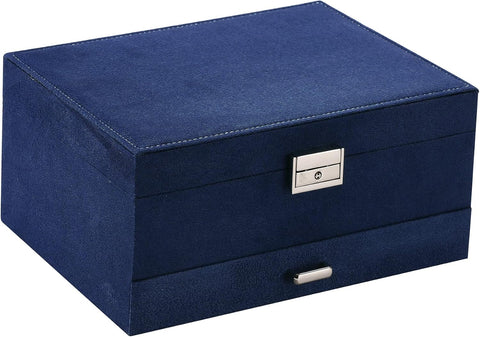 KRISHYAM® 3-Layer Velvet Jewelry Storage Box with Lock – Multi-Compartment Organizer Case for Rings, Earrings, Bracelets, Necklaces & Watches (Blue)