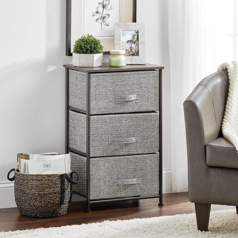KriShyam®Fabric 3-Drawer Storage Organizer Unit for Closet for Home, Bedroom Accessories, Office, Steel Frame, Wood Top, Easy Pull Fabric Bins