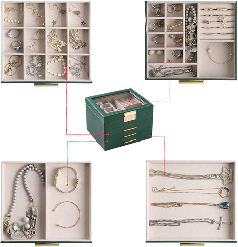 KriShyam ® Clear Lid Jewelry Box,4 Layers Jewelry Organizer with 3 Drawers Large Multi-Functional Jewelry Storage Box for Necklace Earrings Bracelets Rings Vanity Box