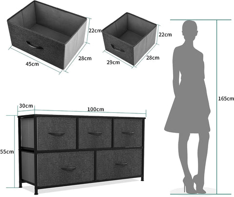 KriShyam® 5 Drawers Fabric Dresser Storage Chest of Drawers for Bedroom,Closet, Living Room, Hallway, Dorm,Children's Room Sturdy Steel Frame, Easy Pull Fabric Bins & Wooden Top