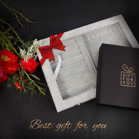 KriShyam ® Ring Earring Necklace Jewelry Storage Organizer 6 Hooks Necklace Organizer & 10 Slot Ring Holder Clear Glass Lid Display Storage Case with Lock