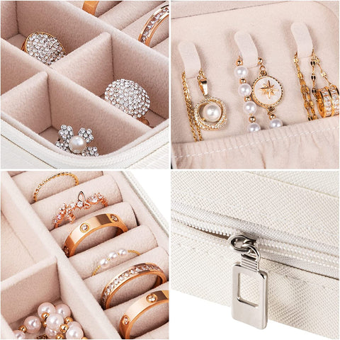 KriShyam® PU தோல் சிறிய நகைப் பெட்டி அமைப்பாளர் | பயண நகை வழக்கு, நகை பயண அமைப்பாளர் | மோதிரம், பதக்கம், நெக்லஸ், வளையல் காதணி அமைப்பாளர் | பெண்களுக்கான நகைப் பெட்டி