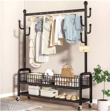 Krishyam® Exquisite Clothes Rail Rack Clothes Rail, 4 in 1 Coat Rack on Brake Wheels, Multifunction Garment Rack with Cactus Hooks and Double Tier Storage Shelf