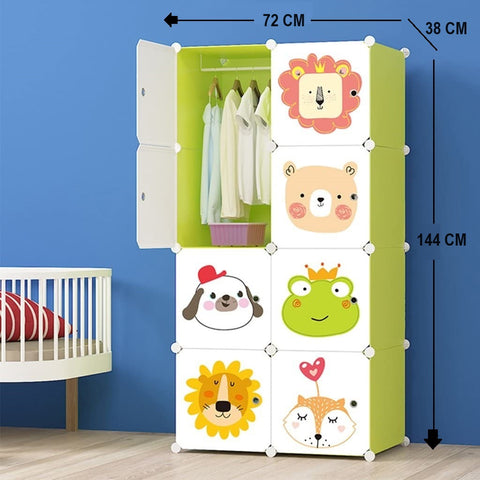 KriShyam ® 8 Door Plastic Sheet Wardrobe Storage Rack Closest Organizer for Clothes Kids Living Room Bedroom Small Accessories/bookcase/toys