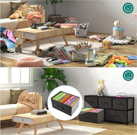 KriShyam® 5 Drawers Fabric Dresser Storage Chest of Drawers for Bedroom,Closet, Living Room, Hallway, Dorm,Children's Room Sturdy Steel Frame, Easy Pull Fabric Bins & Wooden Top