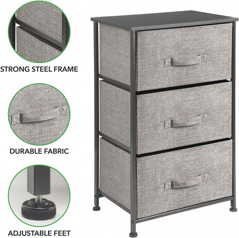 KriShyam®Fabric 3-Drawer Storage Organizer Unit for Closet for Home, Bedroom Accessories, Office, Steel Frame, Wood Top, Easy Pull Fabric Bins