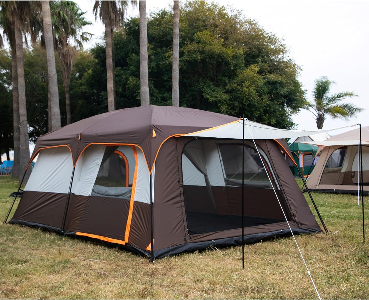 KriShyam® 5-12 Person Camping Tent for Adults Waterproof Largest Camping Family Tents Easy Setup Beach Outdoor Dome Camping Tent for Outdoor,Picnic,Camping,Family Gathering (Coffee, L-380*260*190cm)