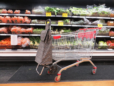 KriShyam® Foldable Shopping Trolley cart Shopping Trolley Bag and Removable Bag with Handle and 2 Wheels for Groceries,Fruits & Vegetables cart/Basket (2 Wheel White Print)