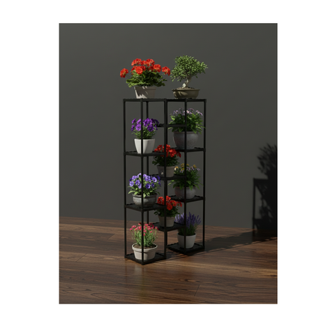 KRISHYAM® 11-Tier Plastic Flower Stand for Indoor & Outdoor | Multi-Layer Plant Display Rack for Pots | Rust-Free, Heavy-Duty Garden Organizer Shelf (BLACK, 11 TIER)