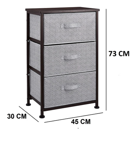 KriShyam®Fabric 3-Drawer Storage Organizer Unit for Closet for Home, Bedroom Accessories, Office, Steel Frame, Wood Top, Easy Pull Fabric Bins