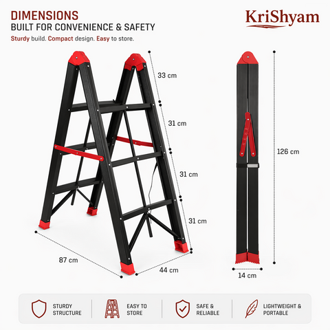 KRISHYAM® Premium Foldable Multipurpose Step Ladder for Home & Office | Heavy-Duty Aluminium Alloy Folding with Anti-Slip Steps & Safety Lock