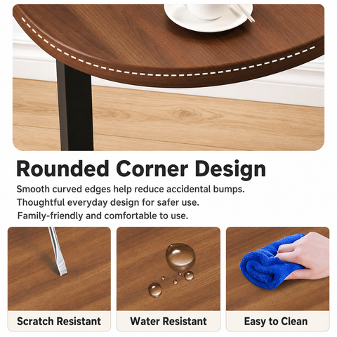 KRISHYAM® C-Shaped Side Table for Sofa & Bed, Wood Finish Bedside End Table with Metal Frame, Compact Laptop Coffee Snack Table for Living Room, Bedroom & Office, 40 x 28 x 55 cm, Brown & Black