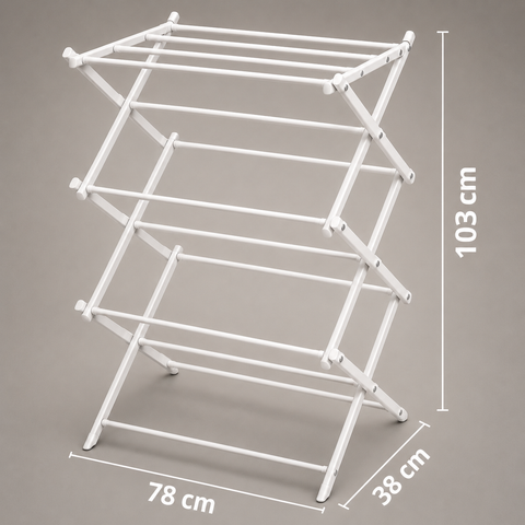 KRISHYAM® 3 Tier Foldable Clothes Drying Stand for Home, Multi-Level Metal Laundry Drying Rack with Multiple Hanging Rods, Space-Saving Clothes Rack for Balcony & Indoor Use, 78 x 38 x 103 cm, White & Black