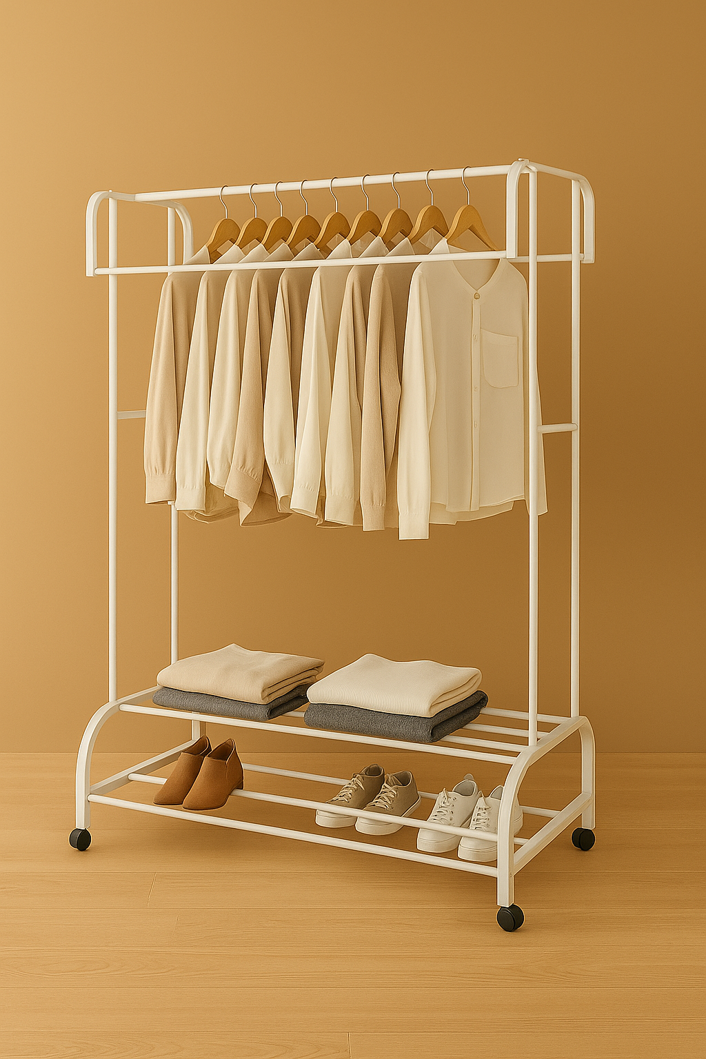 Krishyam® Premium Heavy-Duty Metal Garment Rack with Shelves & Wheels Portable Clothing Organizer with Hanging Rod & Storage for Clothes, Shoes & Accessories