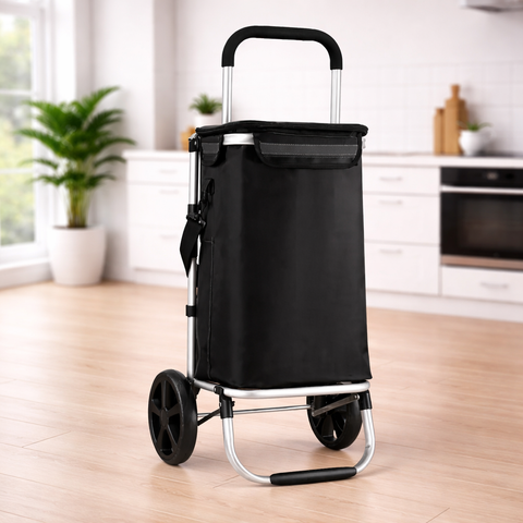 KriShyam®  Folding Shopping Trolley Grocery Cart with Removable Waterproof Canvas Bag and Super Wheels Loading Portable Utility Cart (Black)