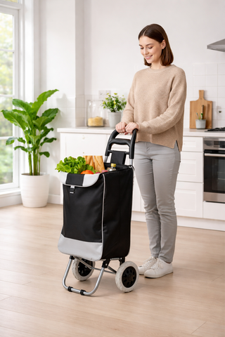 KriShyam® Folding Essential Shopping Trolley-Luggage-Bag-with-2 wheels (Navy Blue & Black )