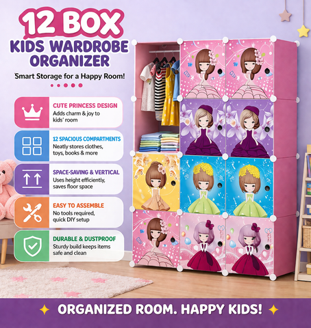 KriShyam® Portable Closet Wardrobe Cube Wardrobe for Hanging Clothes, Modular Cabinet for Space Saving, Ideal Storage Organizer Cube for Books, Toys, Towels (4/8/12 Box Barbie)