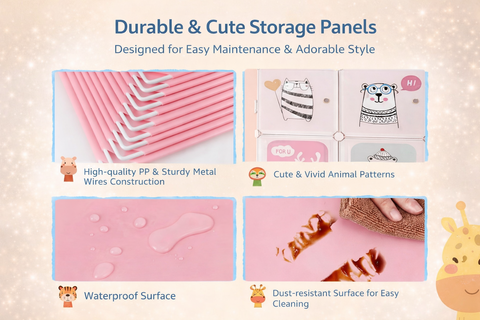 KRISHYAM® Kids Modular Wardrobe with Cartoon Animal Prints – 8/12 Cube Storage Organizer Cabinet with Doors | DIY Portable Space Saving Cupboard for Bedroom & Nursery (8/12 Box Bear Print)
