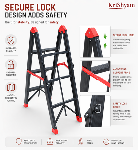 KRISHYAM® Premium Foldable Multipurpose Step Ladder for Home & Office | Heavy-Duty Aluminium Alloy Folding with Anti-Slip Steps & Safety Lock