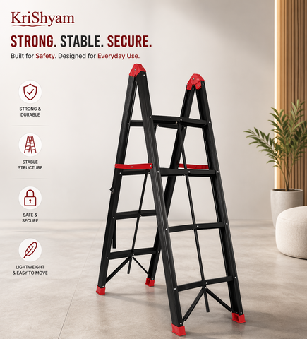 KRISHYAM® Premium Foldable Multipurpose Step Ladder for Home & Office | Heavy-Duty Aluminium Alloy Folding with Anti-Slip Steps & Safety Lock