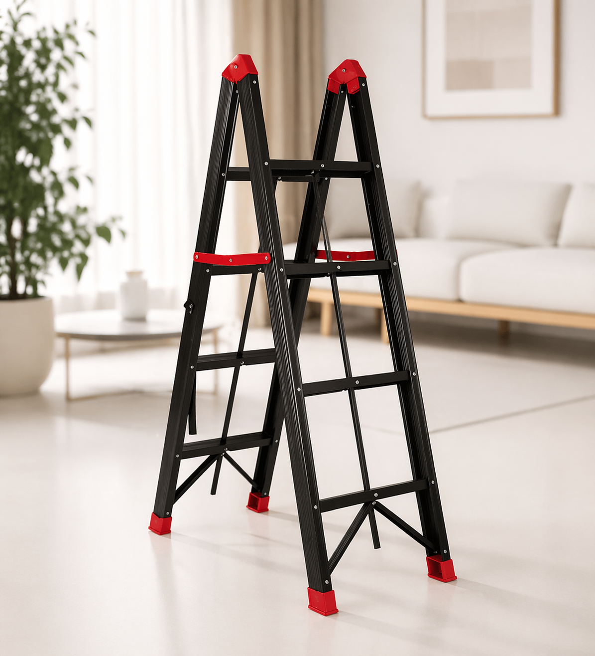 KRISHYAM® Premium Foldable Multipurpose Step Ladder for Home & Office | Heavy-Duty Aluminium Alloy Folding with Anti-Slip Steps & Safety Lock