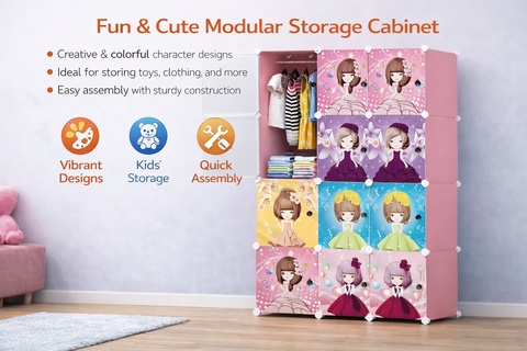 KriShyam® Portable Closet Wardrobe Cube Wardrobe for Hanging Clothes, Modular Cabinet for Space Saving, Ideal Storage Organizer Cube for Books, Toys, Towels (4/8/12 Box Barbie)
