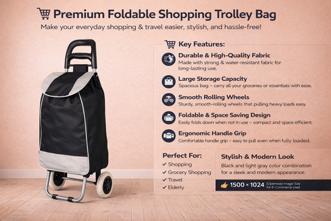 KriShyam® Folding Essential Shopping Trolley-Luggage-Bag-with-2 wheels (Navy Blue & Black )