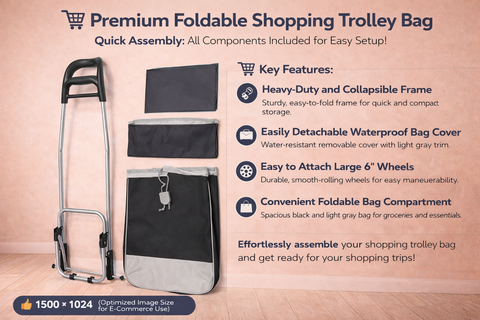 KriShyam® Folding Essential Shopping Trolley-Luggage-Bag-with-2 wheels (Navy Blue & Black )