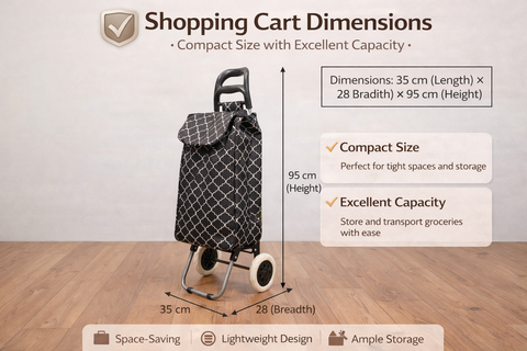KriShyam® Foldable Shopping Trolley cart Shopping Trolley Bag and Removable Bag with Handle and 2 Wheels for Groceries,Fruits & Vegetables cart/Basket (2 Wheel Black Print)