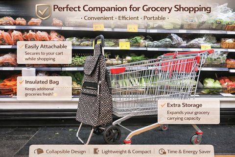 KriShyam® Foldable Shopping Trolley cart Shopping Trolley Bag and Removable Bag with Handle and 2 Wheels for Groceries,Fruits & Vegetables cart/Basket (2 Wheel White Print)