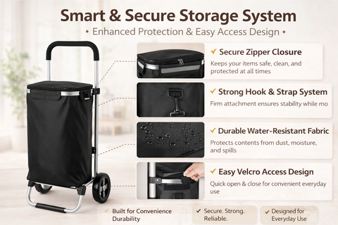 KriShyam®  Folding Shopping Trolley Grocery Cart with Removable Waterproof Canvas Bag and Super Wheels Loading Portable Utility Cart (Black)