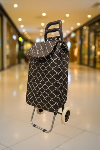 KriShyam® Foldable Shopping Trolley cart Shopping Trolley Bag and Removable Bag with Handle and 2 Wheels for Groceries,Fruits & Vegetables cart/Basket (2 Wheel Black Print)