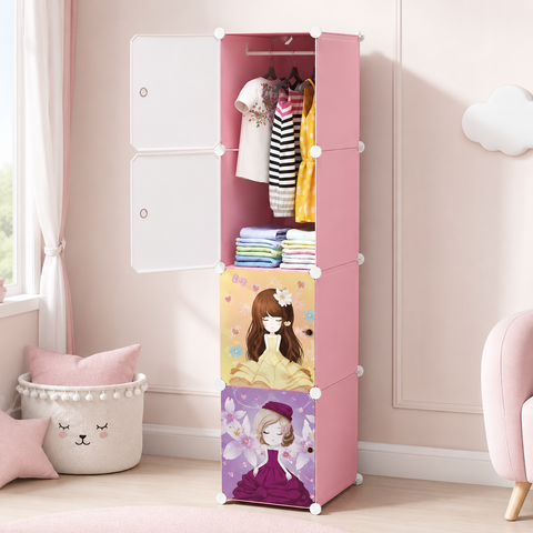 KriShyam® Portable Closet Wardrobe Cube Wardrobe for Hanging Clothes, Modular Cabinet for Space Saving, Ideal Storage Organizer Cube for Books, Toys, Towels (4/8/12 Box Barbie)